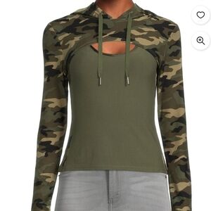 No Boundaries Green Cut Out Long Sleeve Hoodie